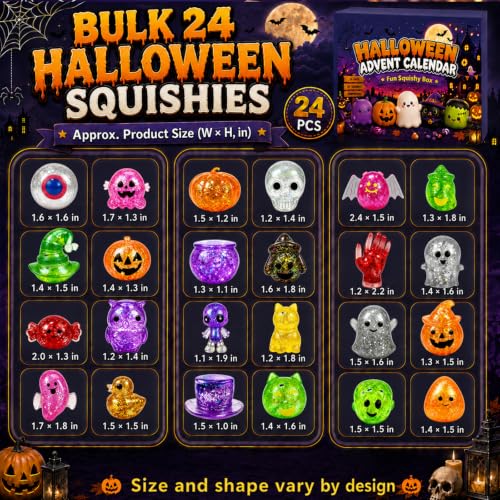 Halloween Advent Calendar 2026 Glitter Halloween Fidget Toy Set - 24 Spooky Designs