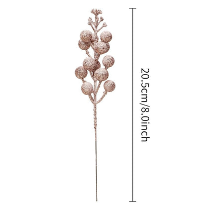Rose Gold 16-Piece Glitter Berry Stems 8-Inch Frosted Christmas Picks for Wreaths, Ornaments & Decor - Variation Rose Gold