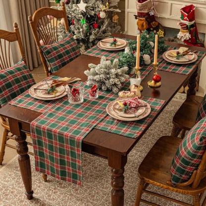 Christmas Checkered Tartan Table Runner - Green, 13 x 70 Inches - 2 Pack
