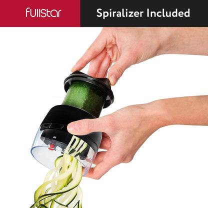 Fullstar All-in-1 Vegetable Chopper, Mandoline Slicer & Cheese Grater - French Fry Cutter & Veggie Dicer - Includes Bonus Handheld Spiralizer - Cook's Tool & Gadget Sets (6 in 1, Stainless Steel)