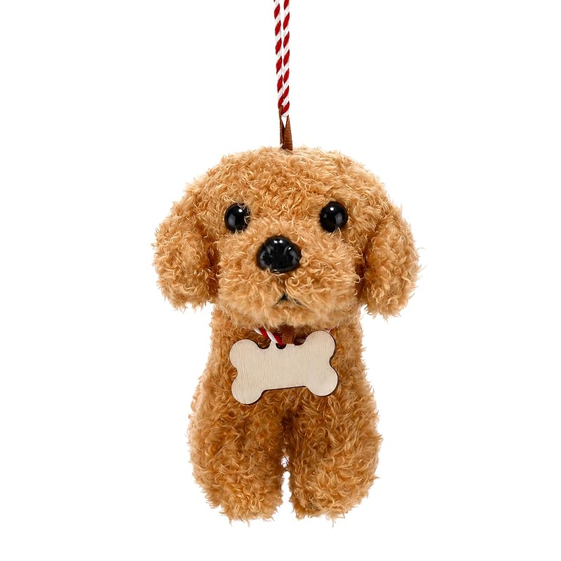 Goldendoodle Christmas Ornament - Plush Curly Dog with Writable Wooden Tag (Variation: Gold)