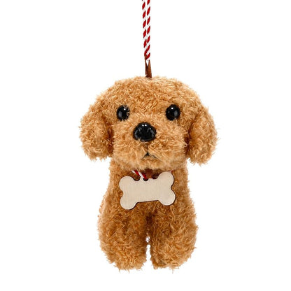 Goldendoodle Christmas Ornament - Plush Curly Dog with Writable Wooden Tag (Variation: Gold)