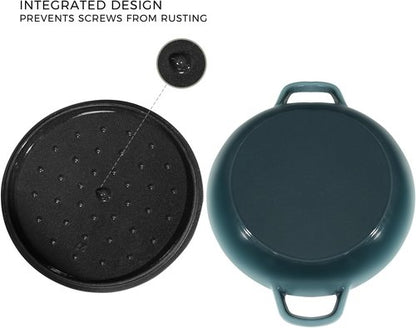 Flavehc Enameled Cast Iron Braiser - 3 Qt Slate Blue Casserole Pan with Lid & Handles