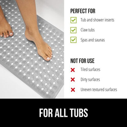 GORILLA GRIP Patented Bath Tub Shower Mat, 2 Pack, 35"x16" Washable Bathtub Floor Mats, Suction Cups and Drain Holes to Keep Tubs Clean, Gray