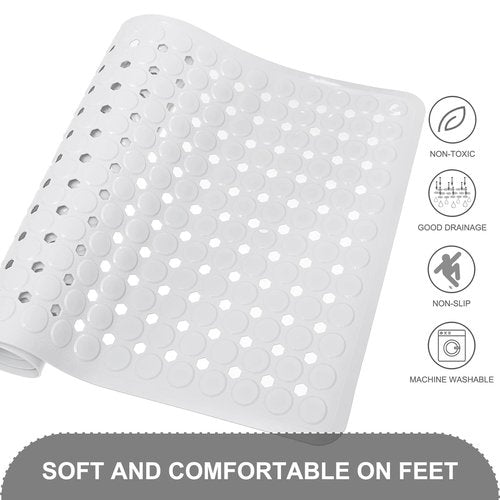 TEESHLY Bath Mat for Tub & Shower, Non Slip Soft Bathmat with Suction Cups & Drain Holes, Machine Washable Bathtub Floor Liner Mats for Bathroom, 35x16 Inch, White