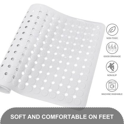 TEESHLY Bath Mat for Tub & Shower, Non Slip Soft Bathmat with Suction Cups & Drain Holes, Machine Washable Bathtub Floor Liner Mats for Bathroom, 35x16 Inch, White
