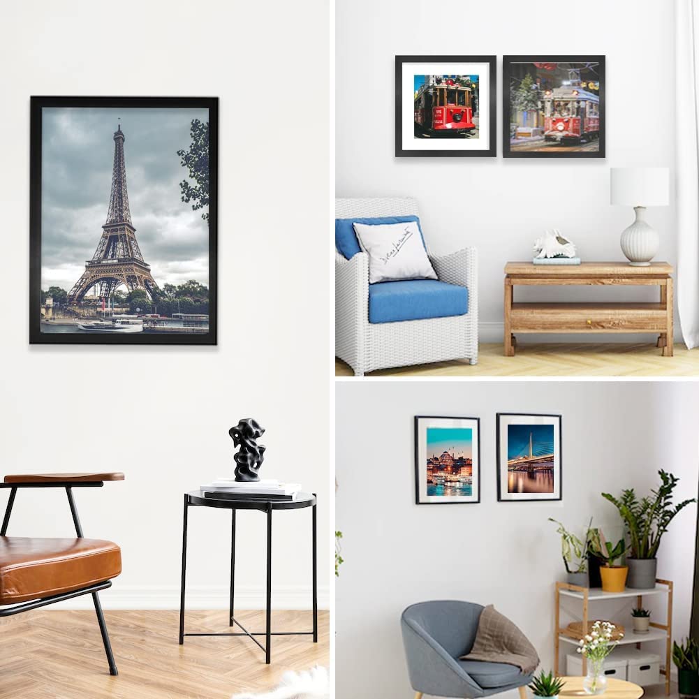 PWTAKO 8x10 Picture Frame Set of 6, Display Pictures 5x7 with Mat or 8x10 Without Mat for Wall Mounting or Table Top Display,Black