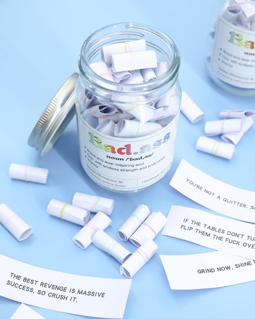 70 Positive Messages Jar Funny Affirmation Jar Decorative Jars for Women Unique Birthday Gift Wife Sister Friends (Bad*ss)