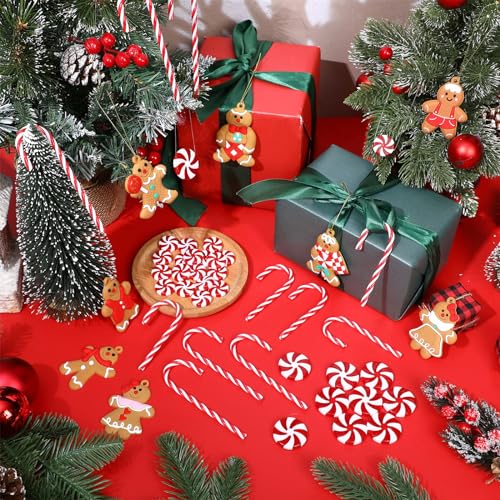 Christmas Gingerbread Man & Candy Cane Ornaments Set - Holiday Tree Decorations
