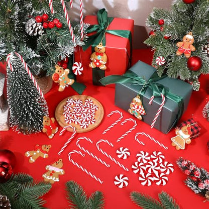 Christmas Gingerbread Man & Candy Cane Ornaments Set - Holiday Tree Decorations