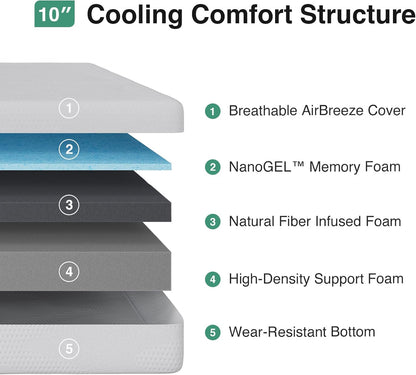 Novilla Queen Mattress - 10 Inch Gel Memory Foam for Comfort & Cooling Sleep | CertiPUR-US Certified