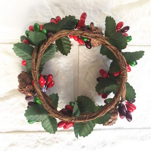 Amosfun Christmas Candle Rings - 6Pcs Artificial Berry Wreaths for Holiday Table Decor