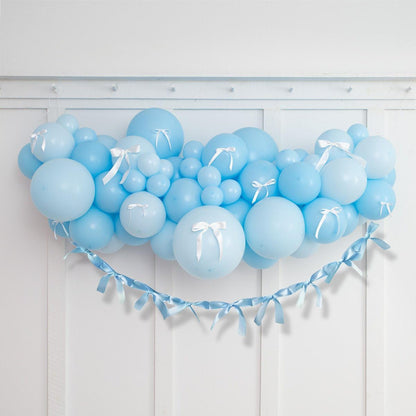 Skiennix Pre-Assembled Blue Bow Garland - 6ft Ready-to-Hang Party Decorations for Baby Showers & Birthdays