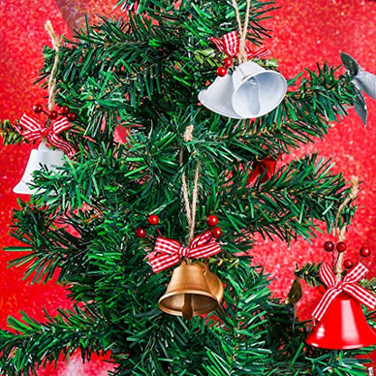 6 Pack 2-Inch Metal Jingle Bells Christmas Ornaments for Wreaths & Tree Decor - Red White Gold