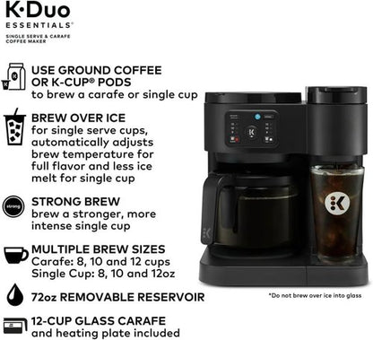 K-Duo Essentials Coffee Maker - Hot & Iced Dual Brew System with Large Glass Carafe
