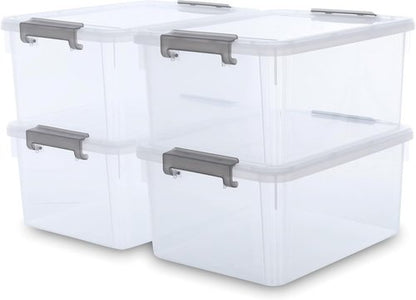 Citylife 17 QT Plastic Storage Bins - Stackable Organizing Containers with Latching Lids | 4 Pack