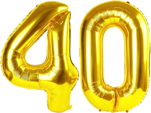 Gold Number 40 Balloon - 40 Inch Giant Foil Balloon for 40th Birthday Party Decorations