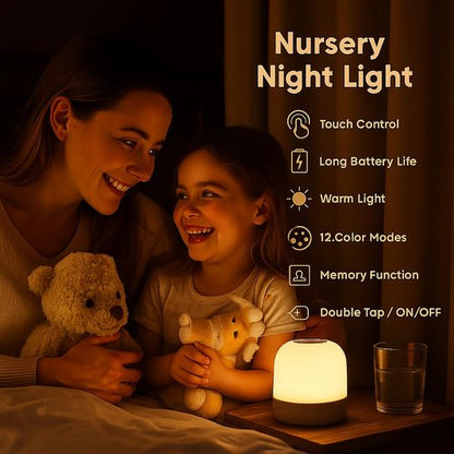 Saincustom Night Light for Kids, Baby Light for Nursery,12 Colors Changing Modes & Stepless Dimming, Nursery Night Lamp,Rechargeable Night Light for Breastfeeding,BPA Free,Touch Control