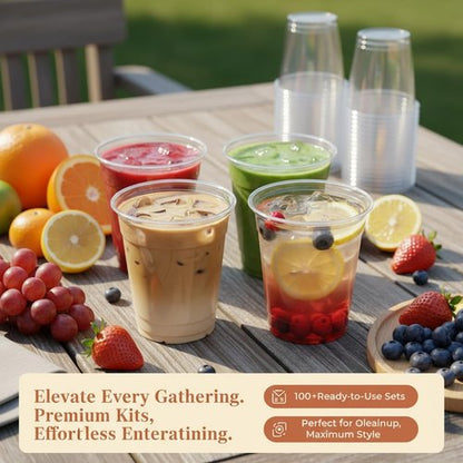Voatree 110 Pack 16 oz Plastic Cups with Lids and Straws,Sturdy Disposable Iced Coffee Cups with Lids,Clear To Go Cups For Smoothie,Cold Drinks