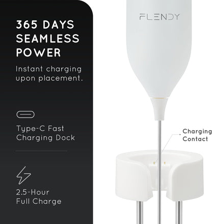 Skiennix Rechargeable Milk Frother - Handheld Electric Drink Mixer with USB-C Charging Stand | Mini Whisk for Coffee & Matcha