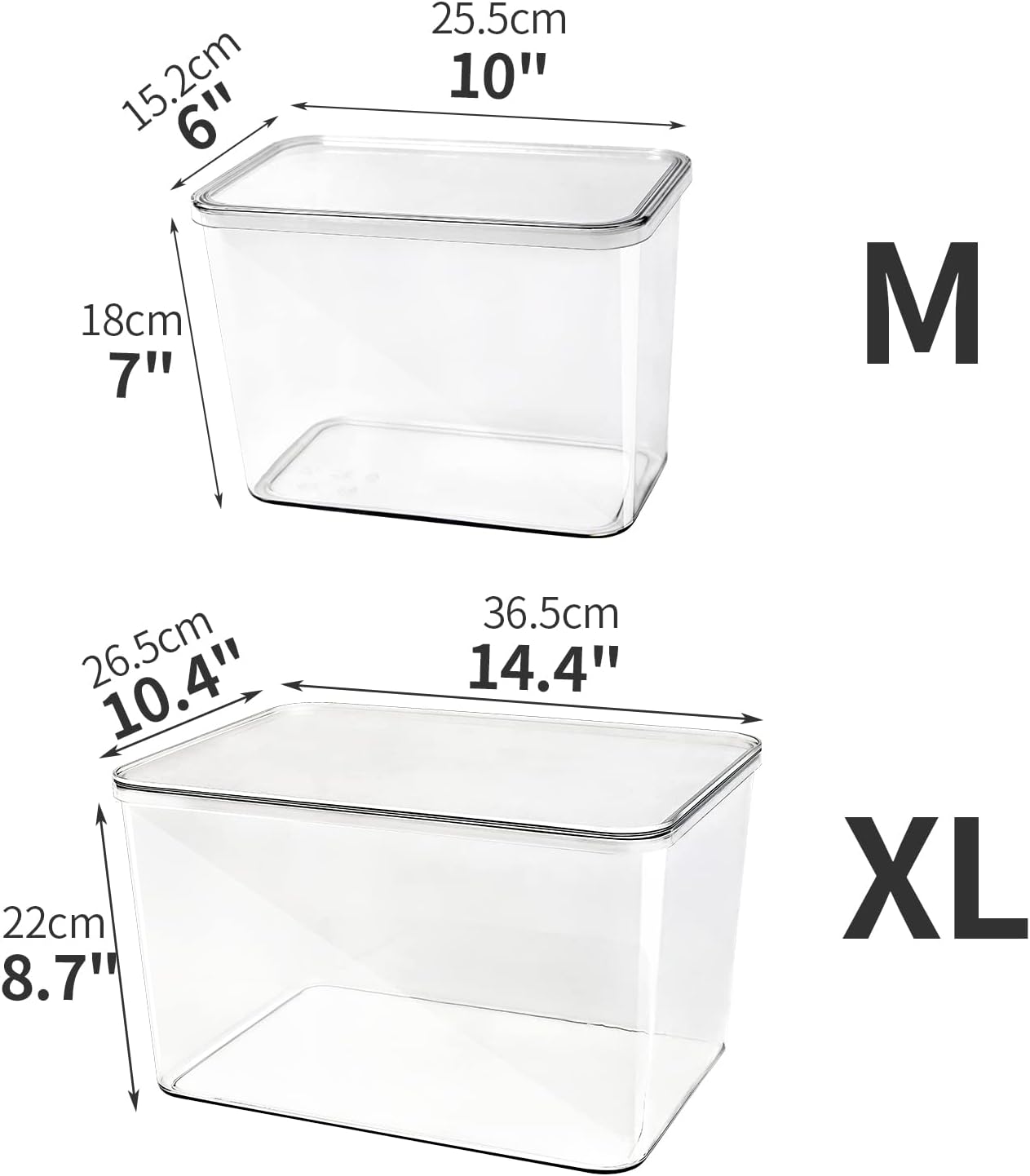 Skiennix Storage Boxes - 5 Pack Transparent Food Organizers | Stackable Lidded Bins (3 XL + 2 M)