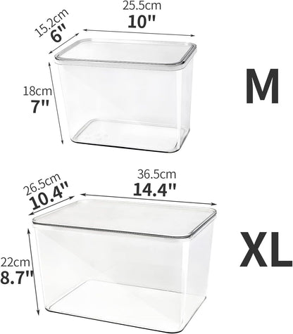 Skiennix Storage Boxes - 5 Pack Transparent Food Organizers | Stackable Lidded Bins (3 XL + 2 M)
