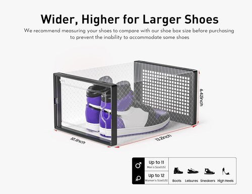Kuject X-Large Clear Plastic Shoe Storage Boxes - Stackable 12-Pack for Sneakers & Toy Organization | Black