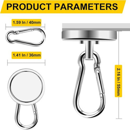 DIYMAG Magnetic Hooks - 150LBS Heavy Duty Neodymium Magnet with Swivel Carabiner | Pack of 4