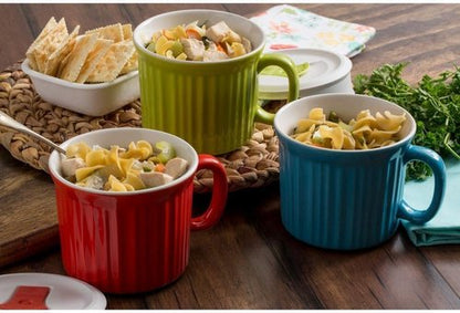 CorningWare Meal Mug - Light Blue Ceramic 20oz with Lid for Convenient Dining