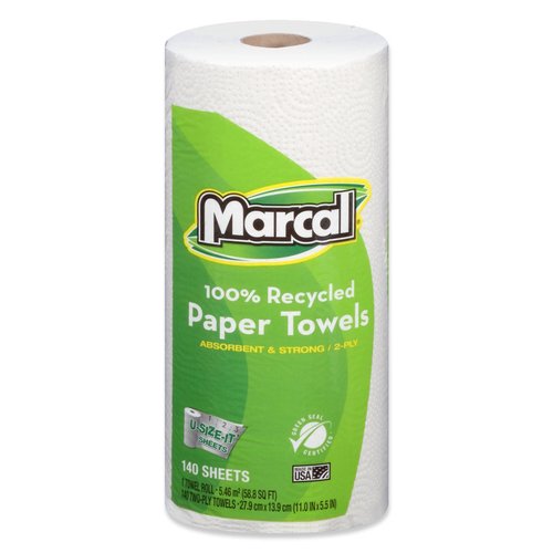 Marcal Paper Towels - U-Size-It 2 Ply Sheets | 140 Sheets Per Roll, 100% Recycled, Green Seal Certified - 12 Rolls