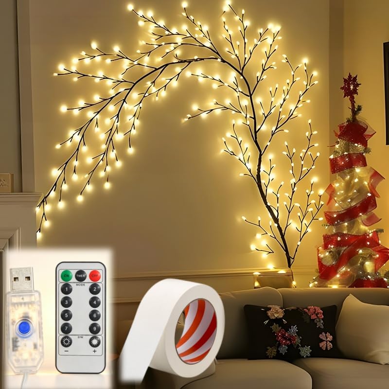 Warm White Vine Lights for Wall - Flexible 1.9M Decor with Remote Control