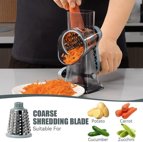 KEOUKE Rotary Cheese Grater - Hand Crank Shredder with 3 Stainless Steel Blades | Safe Kitchen Tool for Cheese, Veggies, Nuts, Chocolate
