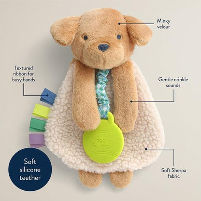 Itzy Ritzy - Itzy Lovey Baby Blanket with Teether | Crinkle Sound, Textured Ribbons & Dangle Arms (Puppy)