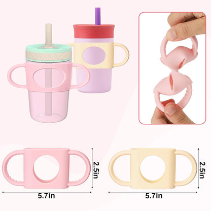 Mity Rain Cup Grip - Silicone Dual-Handle for Owala, Zak, and Stanley Toddler Cups | Beige & Pink