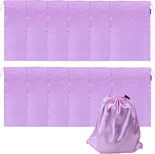 GONGKANGYUAN Satin Wig Bags - 12 Pcs Soft Silk Drawstring Pouches for Hair Extensions | Violet Color