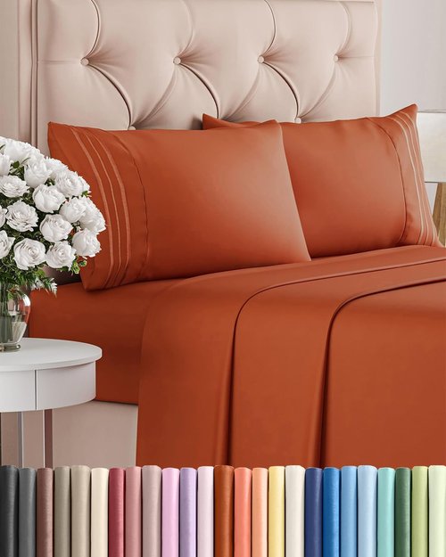 King Size 4 Piece Sheet Set - Comfy Cooling Bed Sheets for Luxury Hotel Feel - Deep Pockets, Super Soft & Wrinkle Free - Oeko-Tex Certified - Terracotta