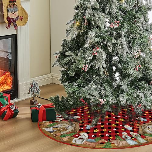 Nativity Holy Night Christmas Tree Skirt 36 Inch - Traditional Holiday Decor