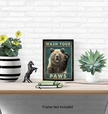 Bear Poster by Wash Your Hands | Kids Bathroom Wall Art & Funny Decor - 8x10 Unframed