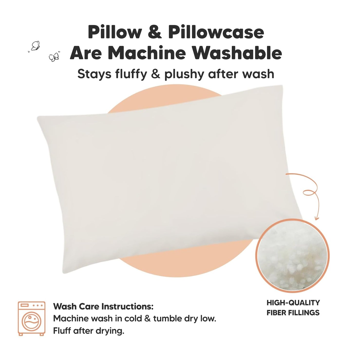 My Little Dreamy Toddler Pillow - Organic Cotton Travel Bed Pillow with Soft Case | 13x18, Machine Washable, Ideal for Ages 2-5 (Clay)