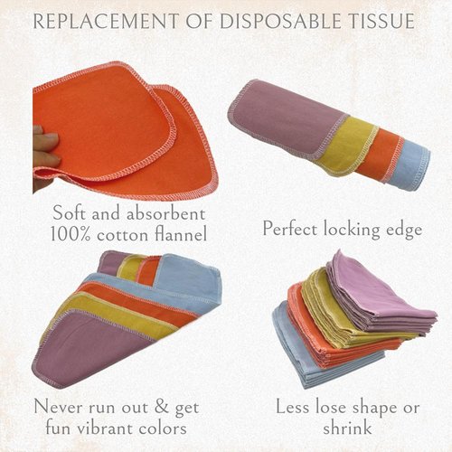 BEECO GIF2U Reusable Toilet Paper Towels 24 Count Roll,Washable Absorbent No Tear Bidet Towels Cotton Cloth,Zero Waste Cleaning Supplies for Bathroom(Solid 4 Colors)