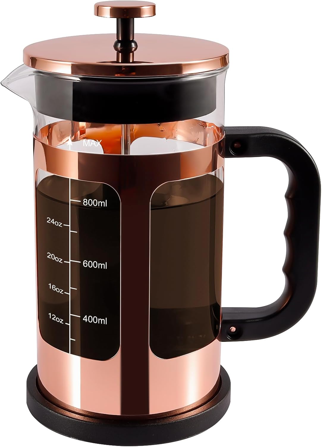 Skiennix French Press Coffee & Tea Maker - 1000ml Heat-Resistant Glass with 4-Level Filtration, Rose Gold