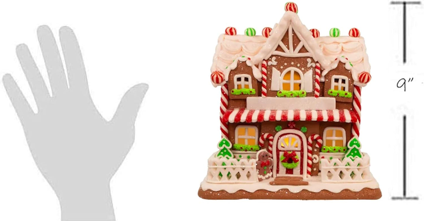 The Bridge Collection Light Up Gingerbread House - Festive Christmas Decor | 9-Inch Gingerbread Village Figurine
