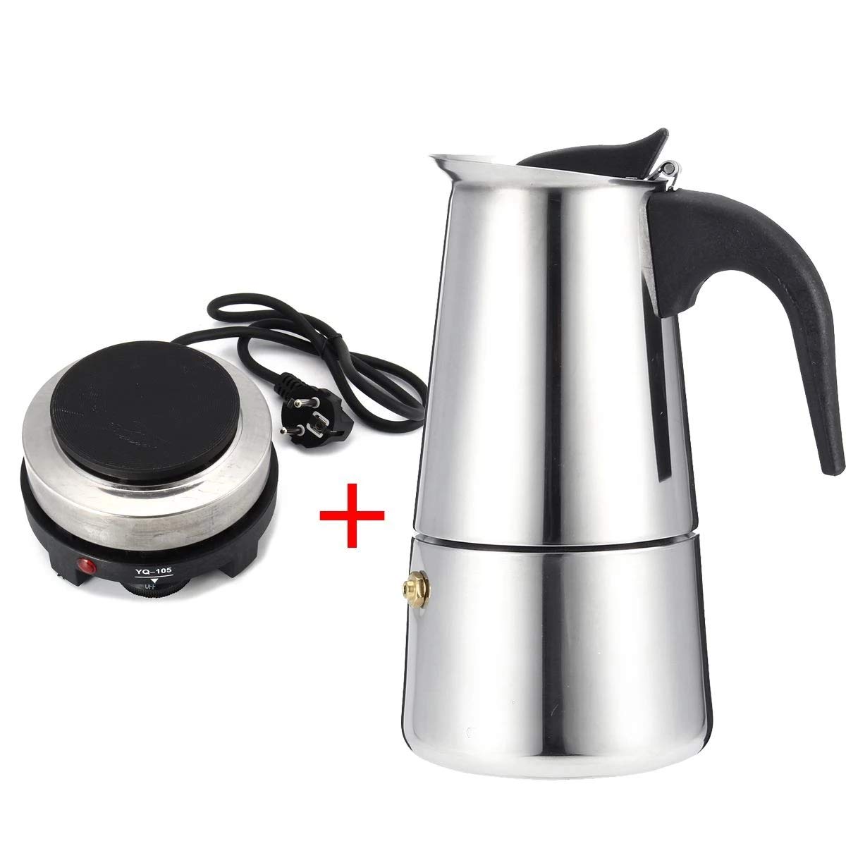 WILL 200450ml Portable Espresso Coffee Maker Moka Pot Stainless Steel with Electric stove Filter Percolator Coffee Brewer Kettle Pot (200ml)