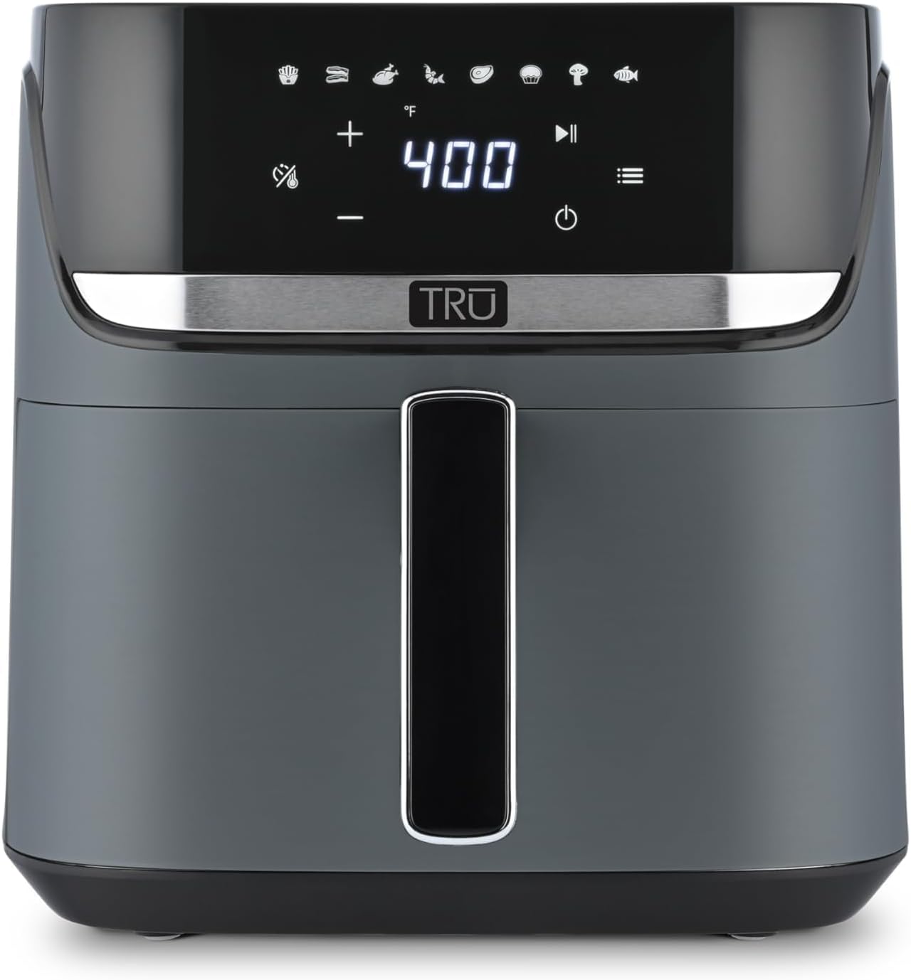 TRU 8-Quart Digital Air Fryer - Family Size with One-Touch Control & 8 Presets | Nonstick Pot, Auto Shut Off, Matte Gray