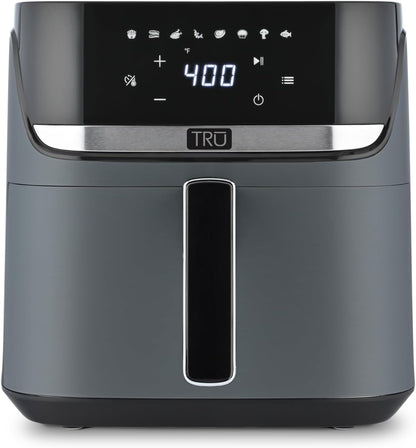 TRU 8-Quart Digital Air Fryer - Family Size with One-Touch Control & 8 Presets | Nonstick Pot, Auto Shut Off, Matte Gray
