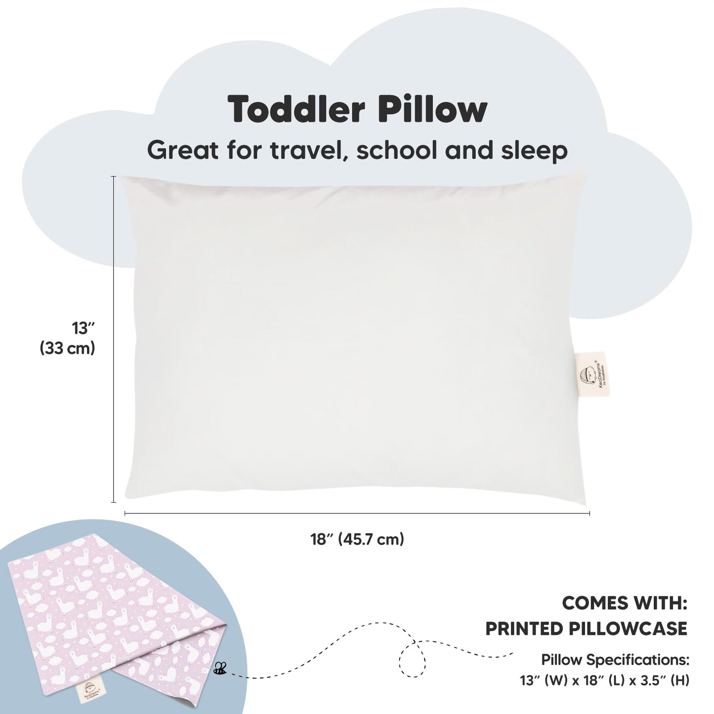 Toddler Pillow with Pillowcase - 13x18 My Little Dreamy Kids Travel Bed Pillows for Sleeping, Organic Cotton Small Pillowcase, Soft & Breathable, Machine Washable, Toddlers 2-5 years old (Alpacas)