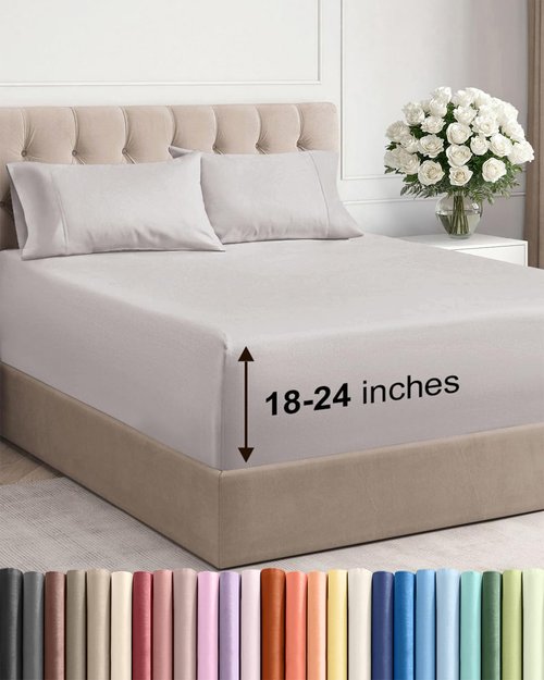 Extra Deep Twin Sheet Set - 4 Piece Breathable and Cooling Sheets - Hotel Luxury Bedding for Women, Men, Kids & Teens - Easy & Secure Fit - Soft, Wrinkle Free & Comfy - Extra Deep Pockets - Light Grey