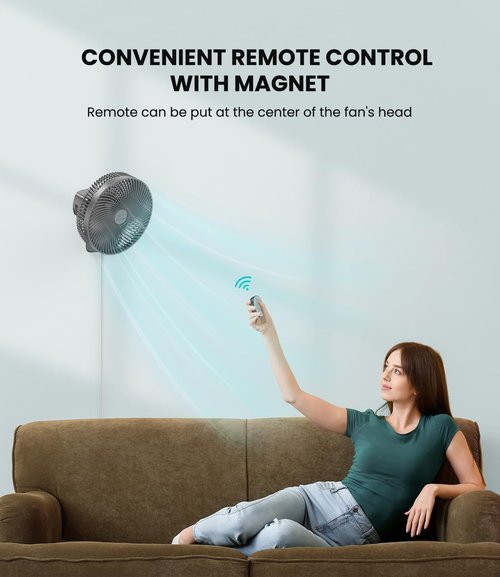 LEMOISTAR 10-Inch Wall Mounted Fan - Remote Control, 90° Oscillation, 4 Speeds, Quiet Operation | Grey