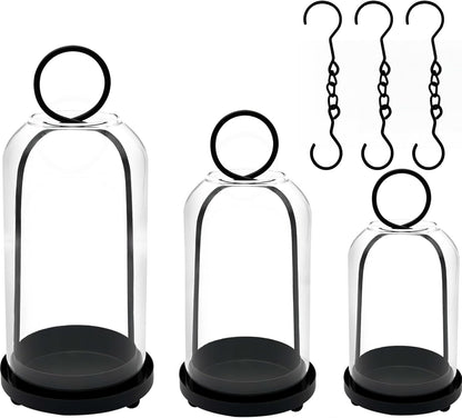 Skiennix 3 Pack Metal Candle Holders - Versatile Black Candlestick Holders with Glass Domes | 5.5", 4.7", 3.9" Wide