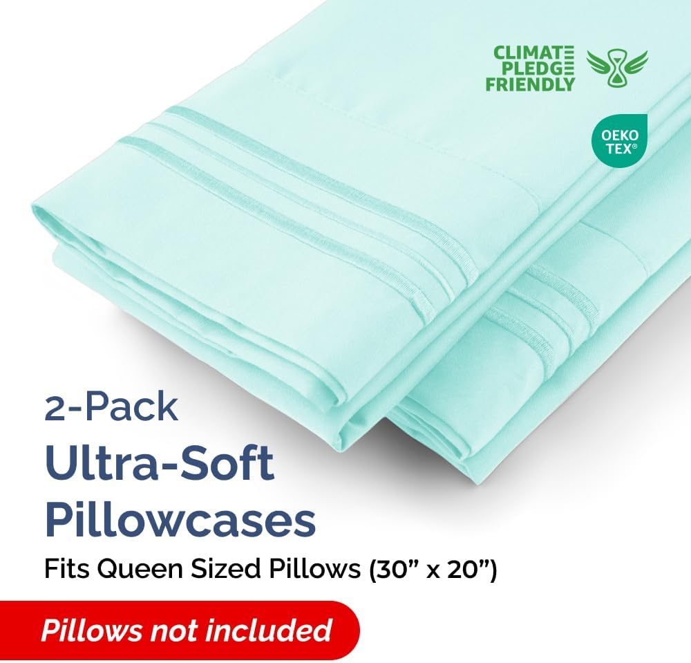 Skiennix Queen Pillow Cases Set of 2 | Ultra Soft Hotel Quality, Wrinkle-Free, Spa Blue